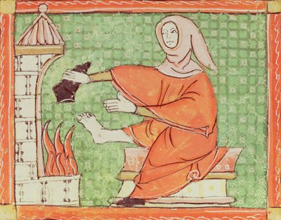 Fol.58r febrero: Calentándose junto al fuego de Matfre Ermengaut